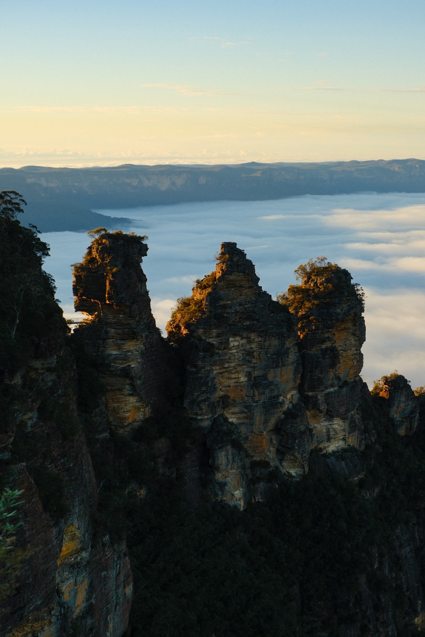 The Three Sisters above cloud in the Jamison Valley