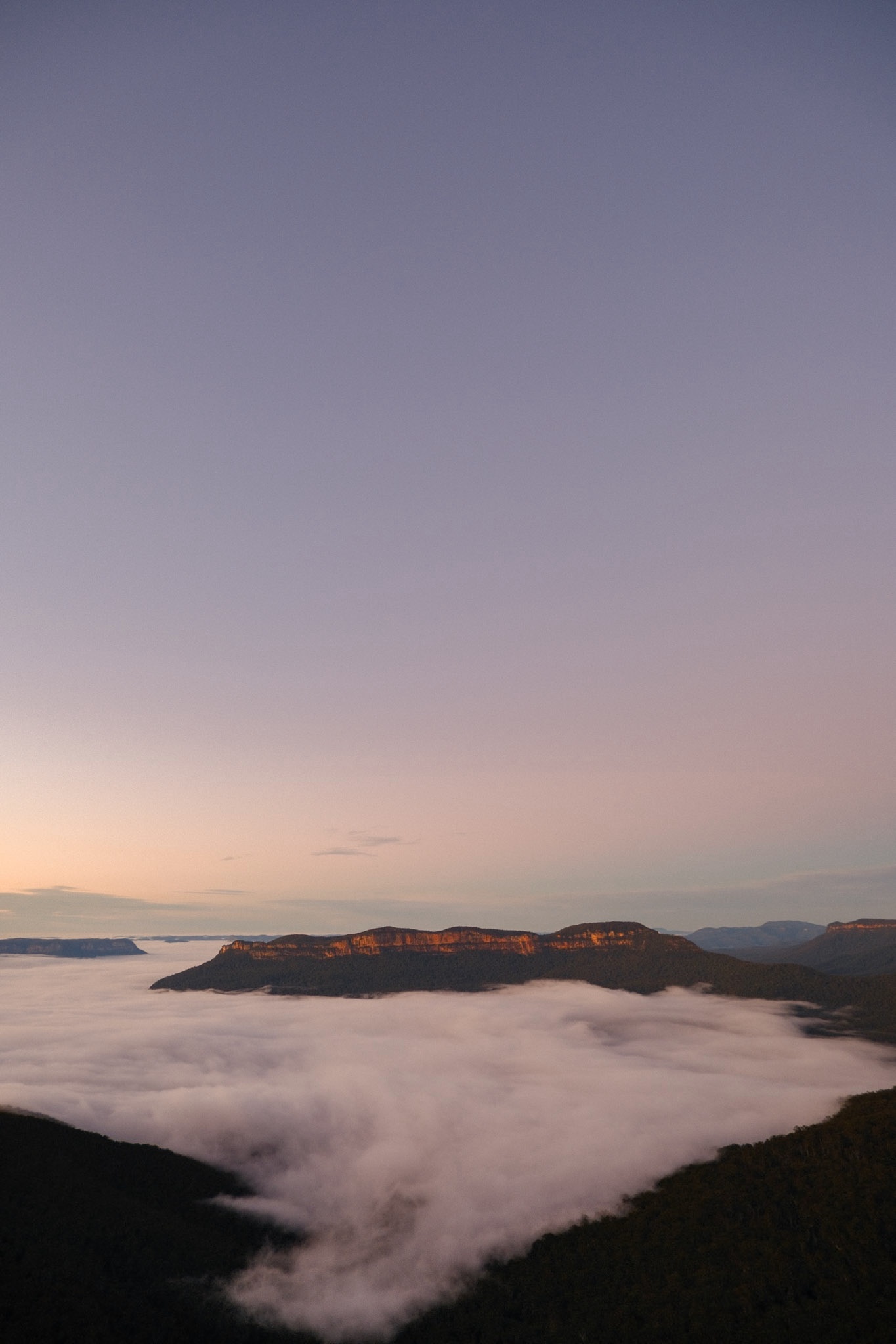 A cloud inversion at sunrise over the Jamison Valley