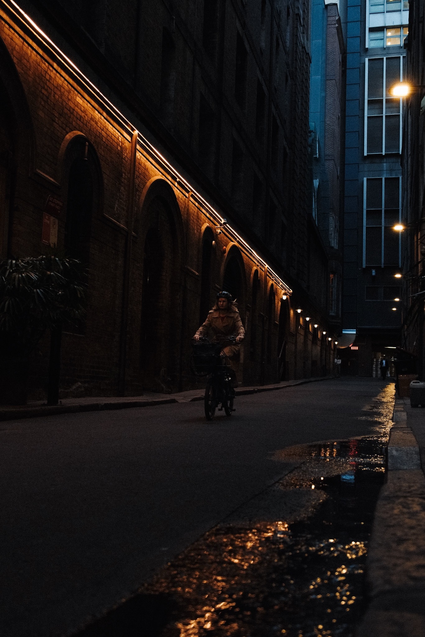 A wet Sydney laneway at night with reflections